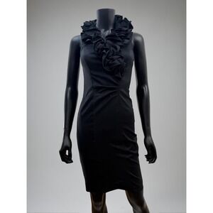 XSCAPE by Joanna Chen‎ Black Ruffle Sheath Dress Size 4 Cocktail Formal